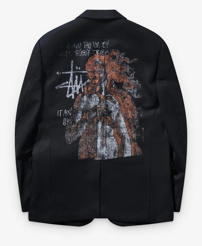Shop Stüssy x Junya Watanabe Black Venus Swirl Blazer Jacket For Sale