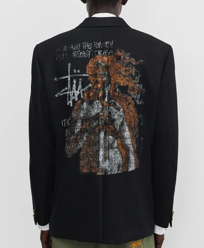 Shop Stüssy x Junya Watanabe Black Venus Swirl Blazer Jacket