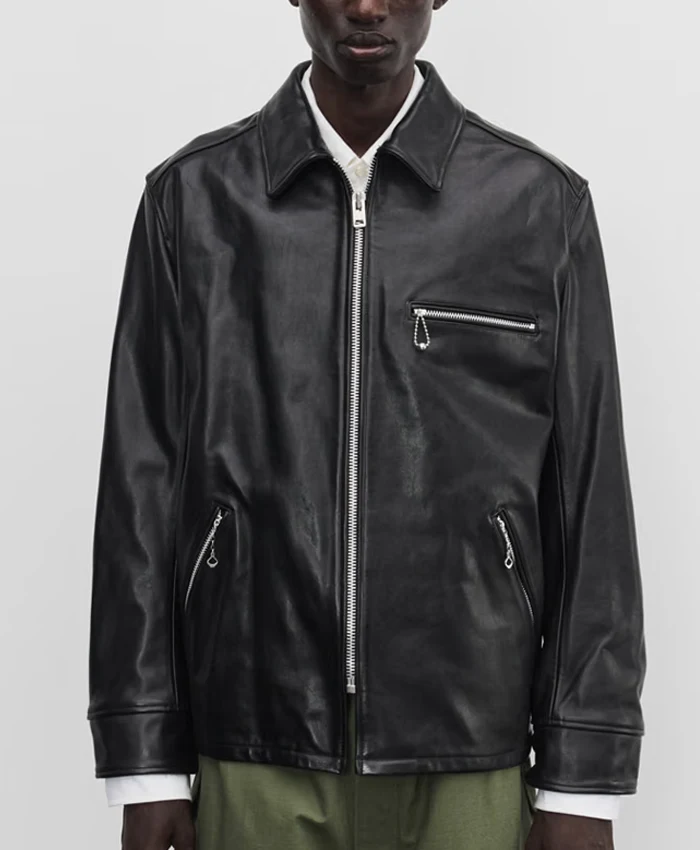 Shop Stüssy x Junya Watanabe Black Zip Leather Jacket