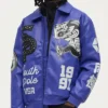 Southpole Midnight Riot Royal Leather Bomber Varsity Jacket