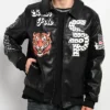 Southpole Stud Tiger Black Leather Bomber Jacket