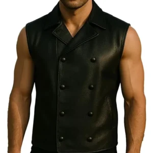 Spider Black Leather Vest For Sale