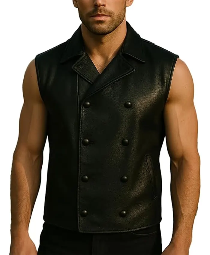 Spider Black Leather Vest For Sale