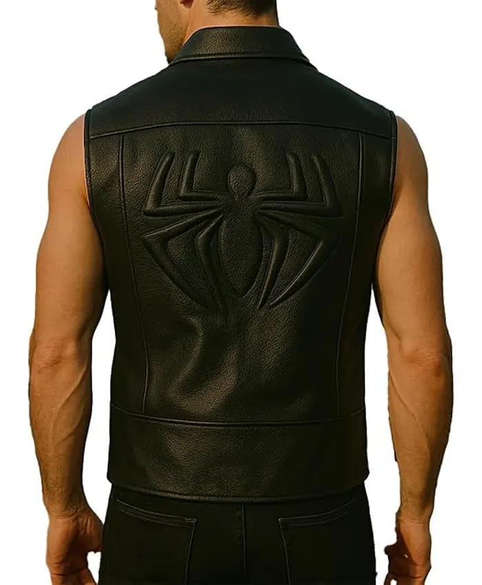 Spider Black Leather Vest
