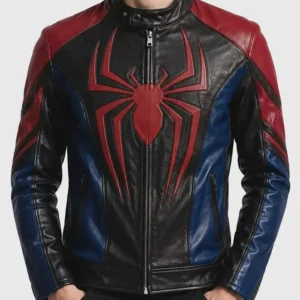 Spider-Man Cosplay Black Red Blue Biker Leather Jacket