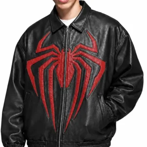Spider-Man Inspired Oversized Black Leather Bomber Jacket