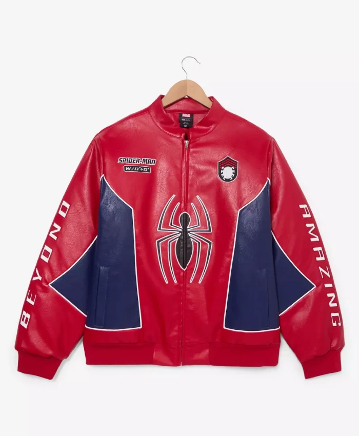 Spider Man Red Leather Moto Jacket