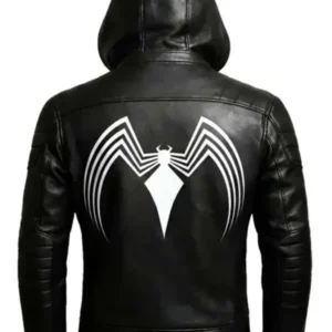 Spider Symbiote Black Hooded Leather Jacket