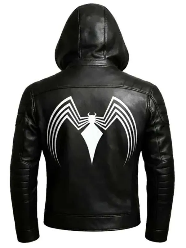 Spider Symbiote Black Hooded Leather Jacket