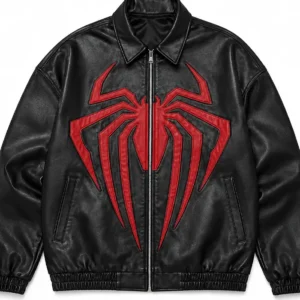 SpiderMan Oversized Leather Black Bomber Jacket
