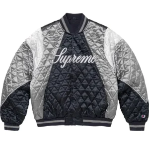Supreme x Champion Quilted Navy Satin Varsity Jacket
