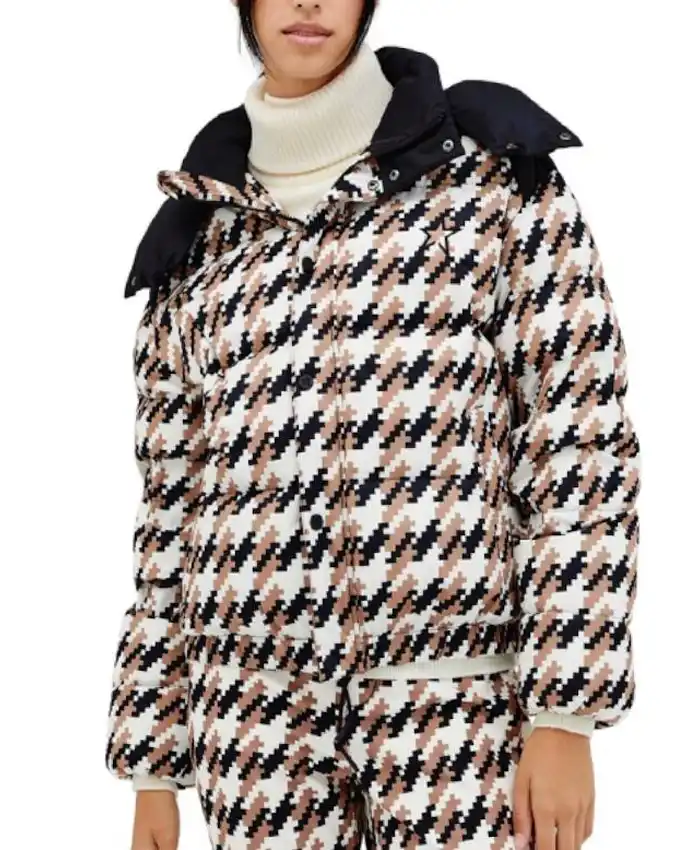 The Traitors US S4 Caroline Stanbury Houndstooth Puffer Jacket For Sale