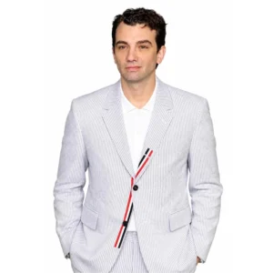 Tiny Fugitives 2026 Jay Baruchel White Striped Blazer