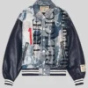 True Religion No. 1 Logo Denim Print Bomber Jacket