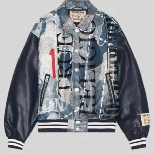 True Religion No. 1 Logo Denim Print Bomber Jacket