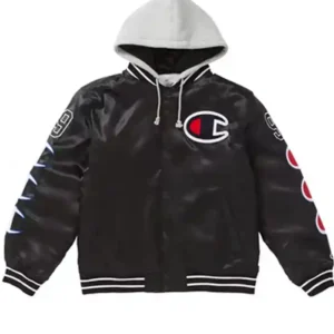 Varsity Supreme Champion Satin Black Jacket with Hood