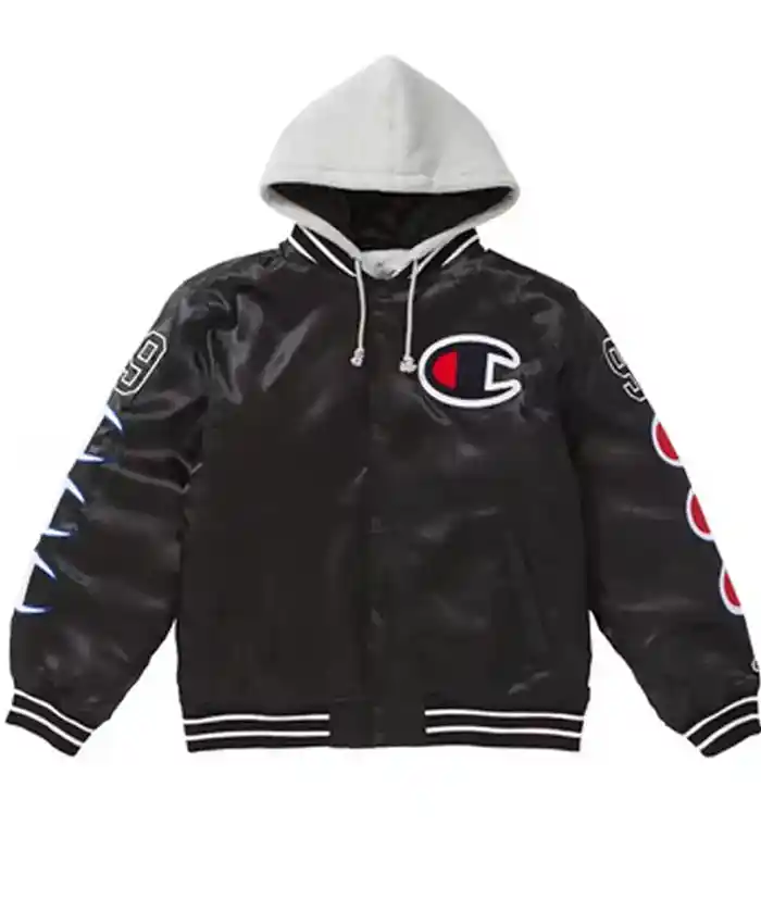 Varsity Supreme Champion Satin Black Jacket with Hood