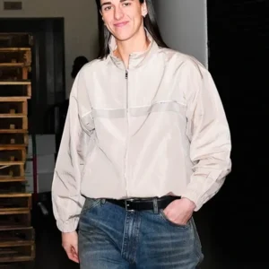 WNBA Caitlin Clark Beige Zip-Up Track Jacket