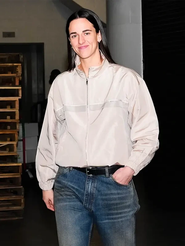 WNBA Caitlin Clark Beige Zip-Up Track Jacket