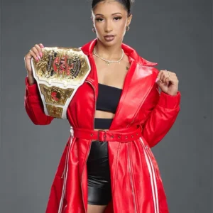 WWE NXT 2026 Kelani Jordan Red Leather Adidas Hooded Coat Shop Now