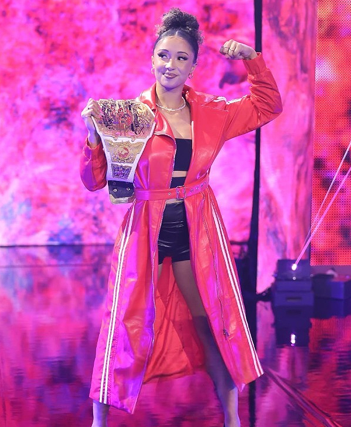 WWE NXT 2026 Kelani Jordan Red Leather Adidas Hooded Coat