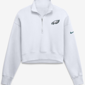 Women’s Nike Philadelphia Eagles White Fleece Cropped Quarter-Zip Sweatshirt