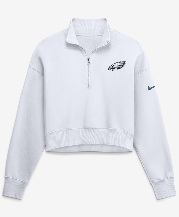 Women’s Nike Philadelphia Eagles White Fleece Cropped Quarter-Zip Sweatshirt