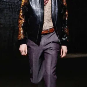 buy Alexander McQueen SS14 Leather Python Sleeve Bomber Jacket