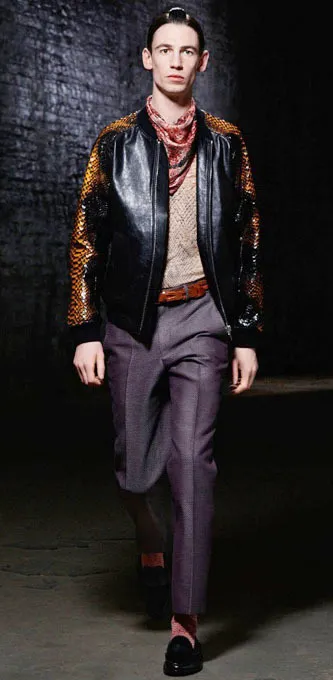 buy Alexander McQueen SS14 Leather Python Sleeve Bomber Jacket