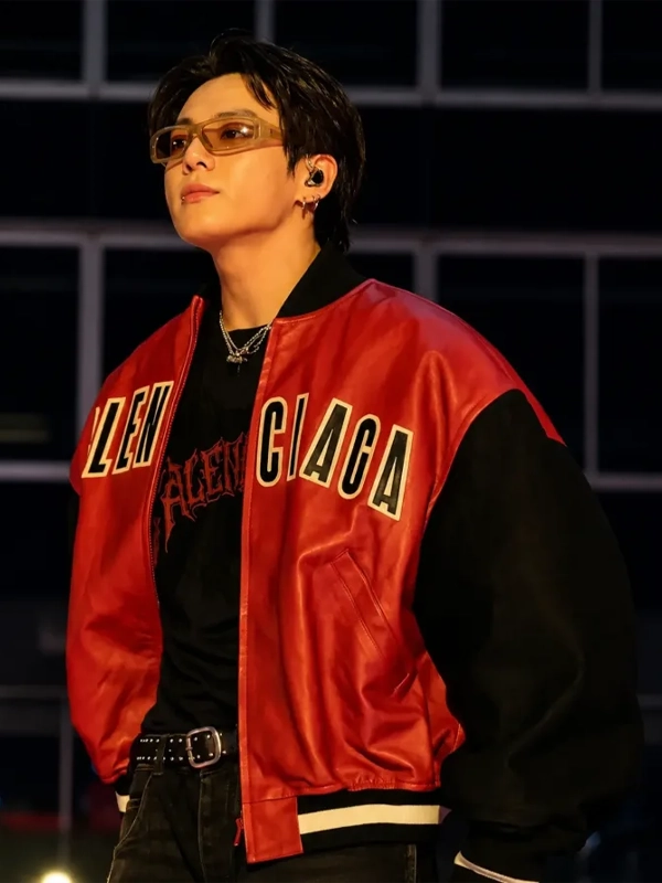 buy BTS Jungkook Balenciaga Red Leather Jacket