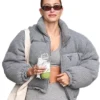 buy Hailey Bieber Grey Puffer Jacket