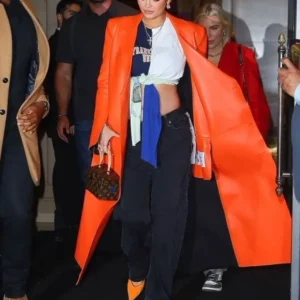 buy Kylie Jenner dazzles in an orange leather jacket