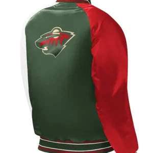 buy Minnesota Wild Full-Snap Green Satin Letterman Varsity Jacket