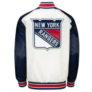 buy New York Rangers White And Blue Satin Varsity Jacket