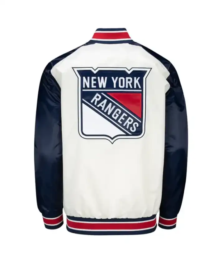 buy New York Rangers White And Blue Satin Varsity Jacket
