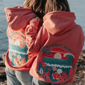 buy Sunset Surf Coral Hibiscus Hoodie