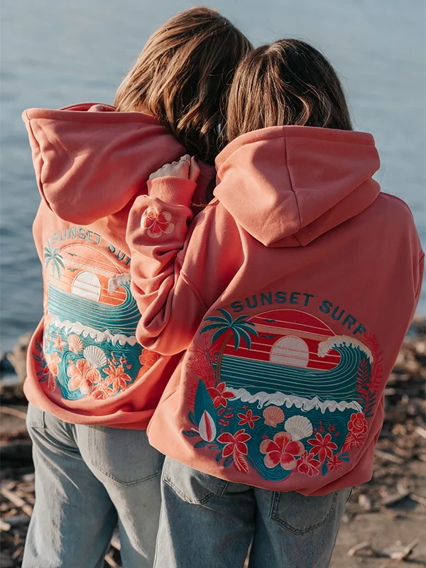 buy Sunset Surf Coral Hibiscus Hoodie