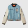 buy now McLaren Soft Blue Ecru Wool Varsity Jacket