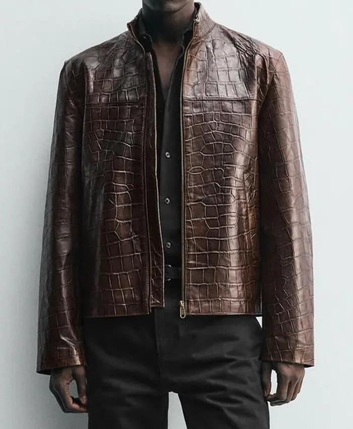 buy now Men Zara Crocodile Style Leather Jacket