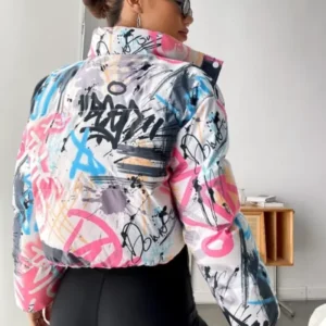 graffiti print jacket womens