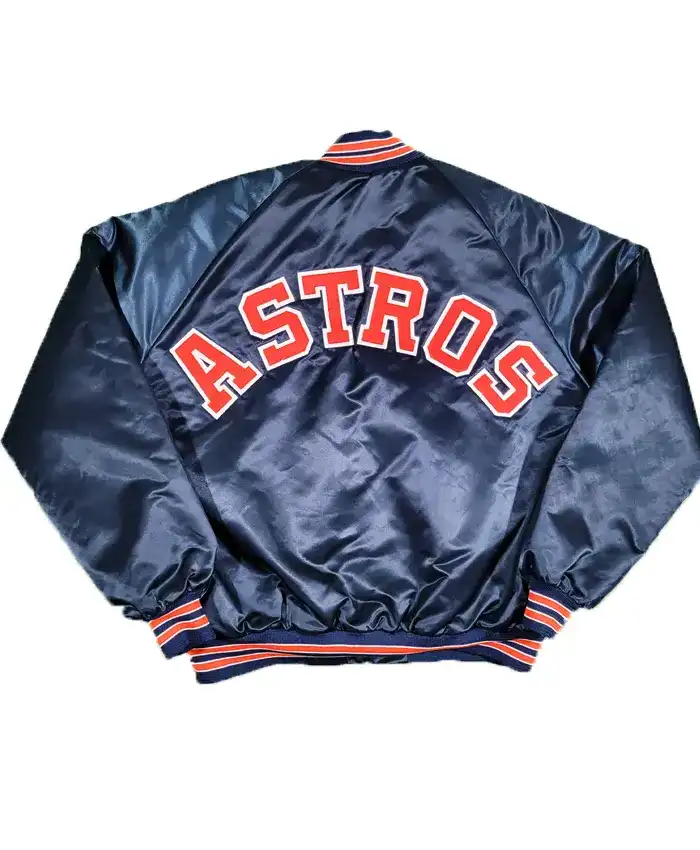Houston Astros Navy Blue Vintage Satin Varsity Jacket - Image 2