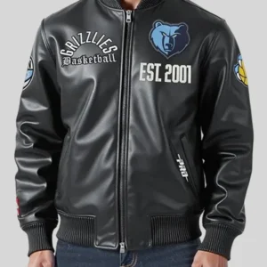 order now Memphis Grizzlies Modern Black Leather Bomber Varsity Jacket