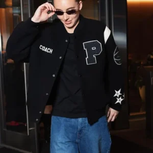order now Paige Bueckers Custom Coach Black Varsity Jacket