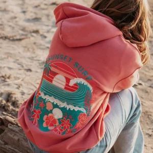 order now Sunset Surf Coral Hibiscus Hoodie