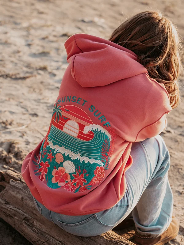 order now Sunset Surf Coral Hibiscus Hoodie