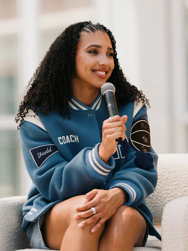 shop now Azzi Fudd Custom Coach Blue Varsity Jacket