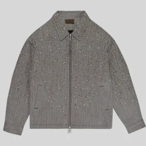 shop now Birth Of Royal Child Rhinestone Zipper Work grey Jacket