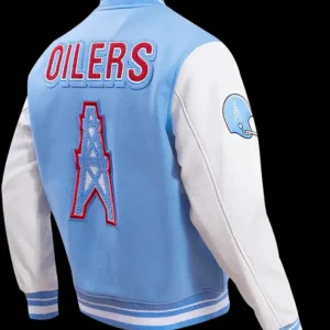 shop now Houston Oilers Classic Rib Blue Wool Varsity Jacket