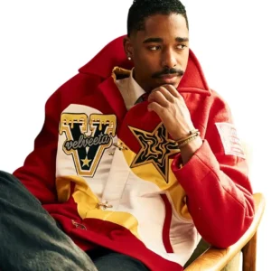 shop now Kevin Leonel X Velveeta Varsity Jacket