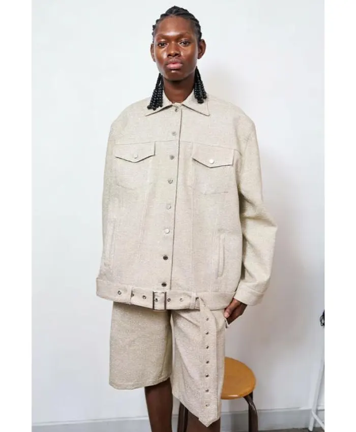 shop now Meledeen Yacoubi Beige Tweed Jacket
